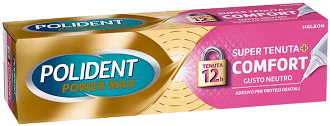 CREMA ADESIVA PROTESI DENTALI POLIDENT POWER MAX SUPER TENUTA+COMFORT 40 G - Farmacia Artemisia di Montecuollo Dott. Angelo snc