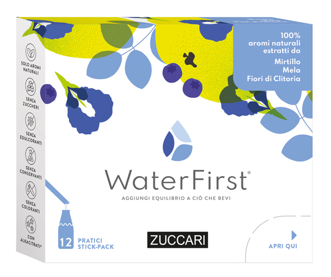 WATER FIRST MIRTILLO-MELA-FIORI CLITORIA 12 STICK PACK - Farmacia Artemisia di Montecuollo Dott. Angelo snc