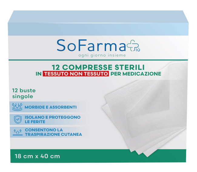 GARZA COMPRESSA IN TNT 18X40 CM 12 PEZZI SOFARMAPIU' - Farmacia Artemisia di Montecuollo Dott. Angelo snc