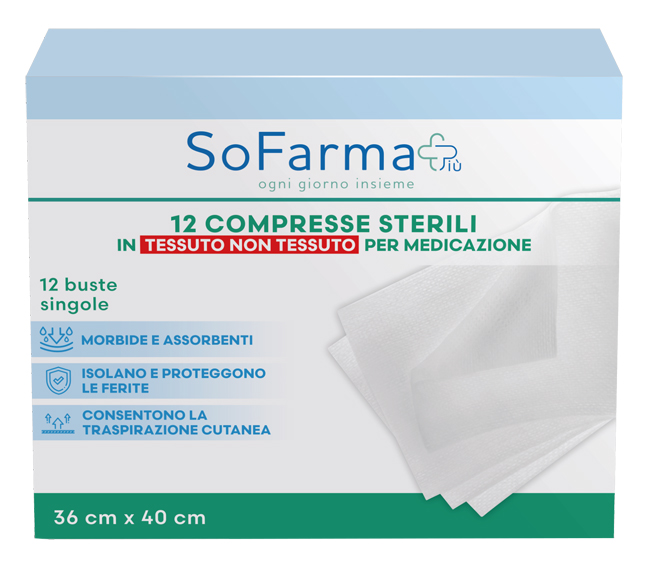 GARZA COMPRESSA IN TNT 36X40 CM 12 PEZZI SOFARMAPIU' - Farmacia Artemisia di Montecuollo Dott. Angelo snc