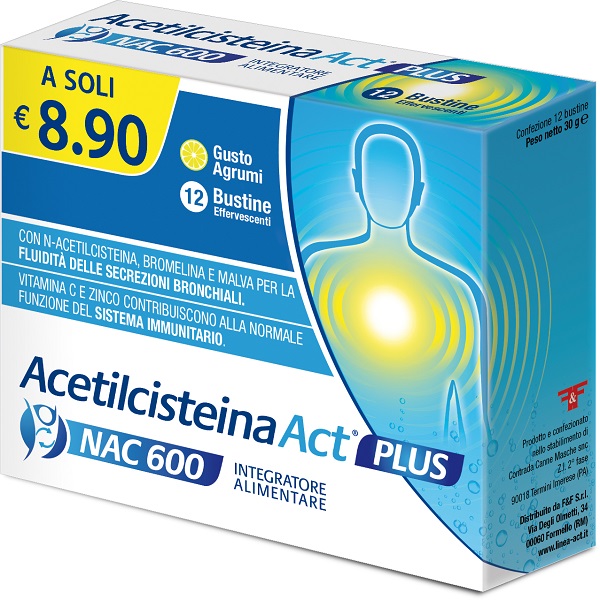 ACETILCISTEINA ACT PLUS NAC 600 12 BUSTINE EFFERVESCENTI AGRUMI - Farmacia Artemisia di Montecuollo Dott. Angelo snc