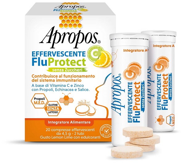 APROPOS EFFERVESCENTE C FLUPROTECT SENZA ZUCCHERI 20 COMPRESSE EFFERVESCENTI - Farmacia Artemisia di Montecuollo Dott. Angelo snc