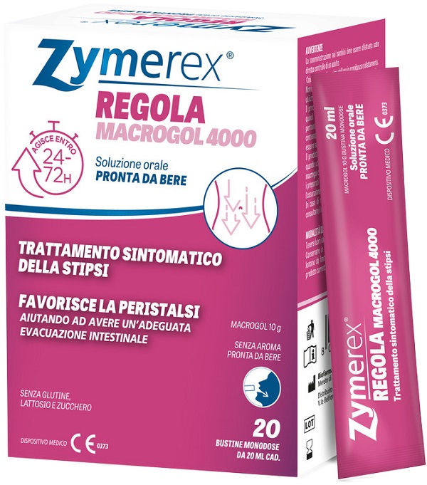 ZYMEREX REGOLA MACROGOL 4000 20 BUSTINE DA 20 ML SENZA ZUCCHERO SENZA GLUTINE SENZA LATTOSIO - Farmacia Artemisia di Montecuollo Dott. Angelo snc