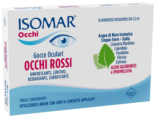 ISOMAR OCCHI ROSSI GOCCE OCULARI ACIDO IALURONICO 0,20% 10 FLACONCINI - Farmacia Artemisia di Montecuollo Dott. Angelo snc