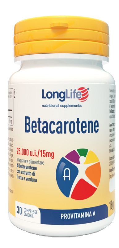 LONGLIFE BETACAROTENE 25000UI 30 COMPRESSE DIVISIBILI SENZA GLUTINE - Farmacia Artemisia di Montecuollo Dott. Angelo snc
