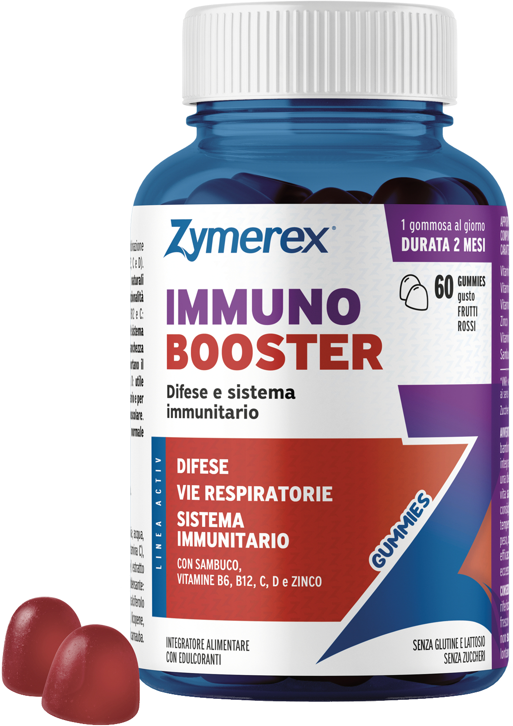 ZYMEREX IMMUNO BOOSTER 60 GUMMIES GUSTO FRUTTI ROSSI SENZA ZUCCHERI CON EDULCORANTI SENZA GLUTINE SENZA LATTOSIO - Farmacia Artemisia di Montecuollo Dott. Angelo snc