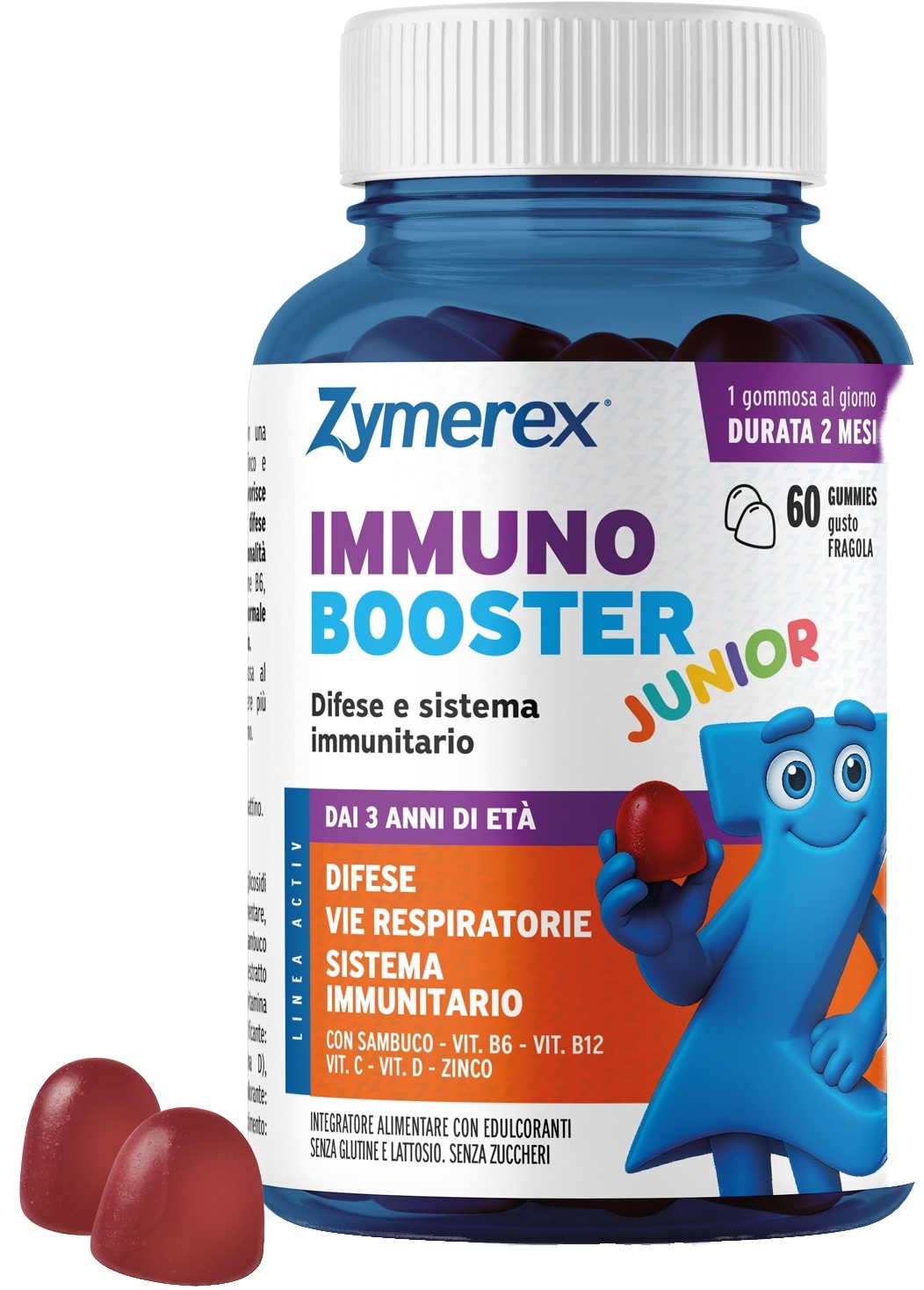 ZYMEREX IMMUNO BOOSTER JUNIOR 60 GUMMIES GUSTO FRAGOLA SENZA ZUCCHERI CON EDULCORANTI SENZA GLUTINE SENZA LATTOSIO - Farmacia Artemisia di Montecuollo Dott. Angelo snc